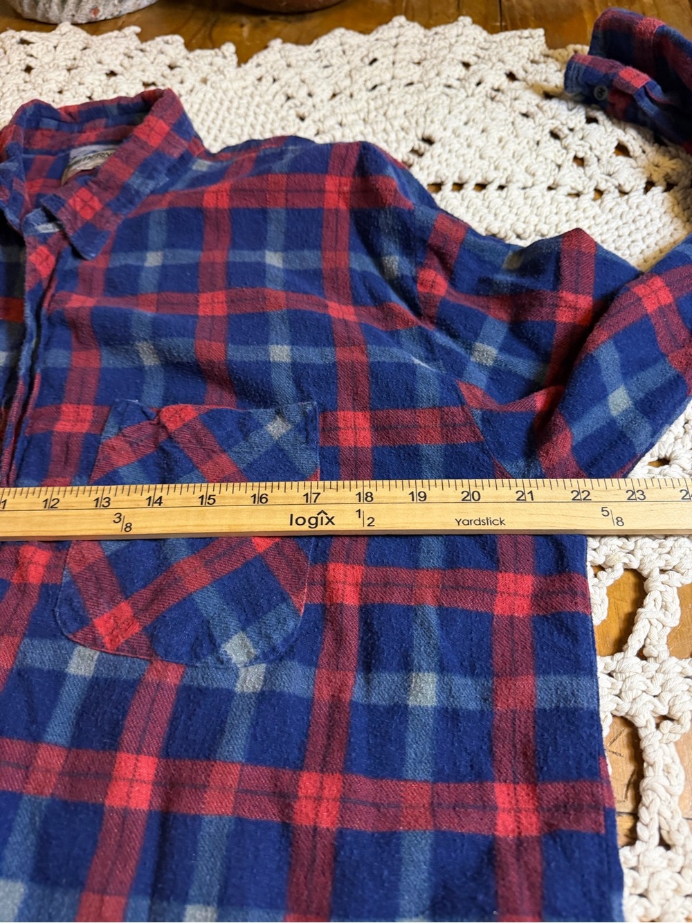 Vintage 90s Wilderness Flannel Shirt XL Blue Red Plaid Ramie Cotton Grunge - Picture 5 of 6